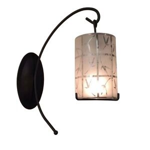 Pair PartyLite Wrought Iron Frosted Bamboo Lantern Wall Sconce RETIRED P7173